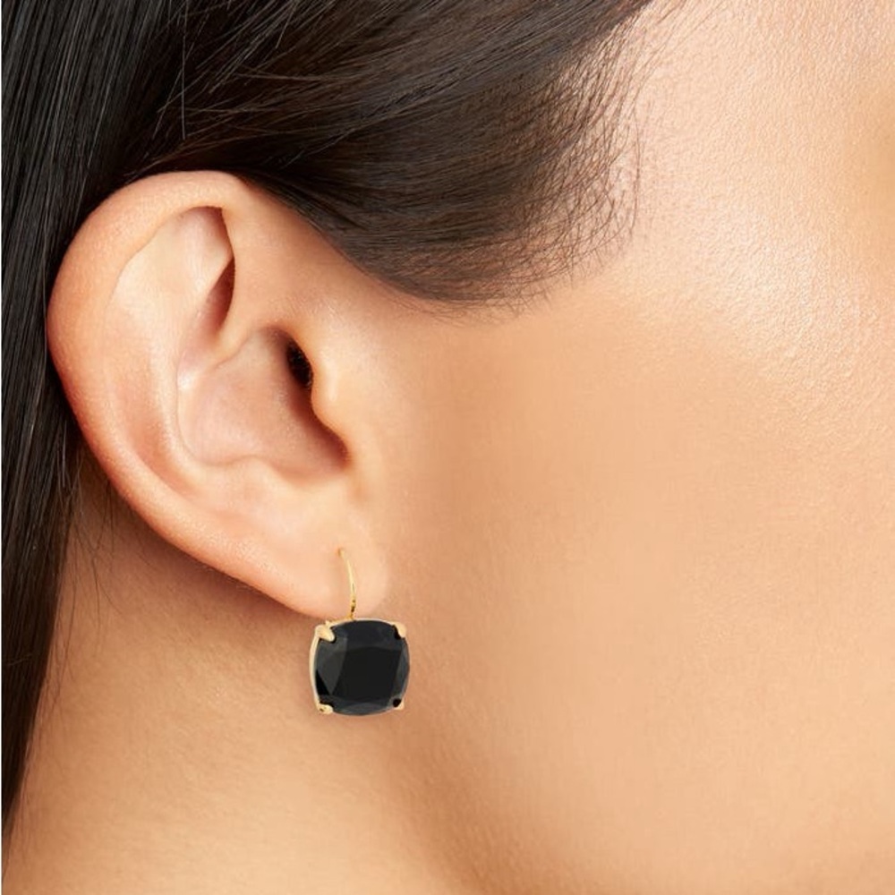 Kate Spade cushion-cut cubic zirconia Square Leverback Jet Black Drop Earrings